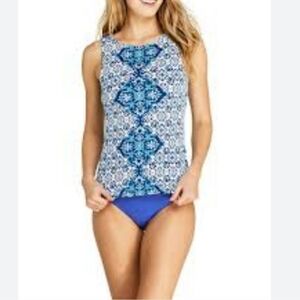 Lands' End Women's Paisley Print Blue High Neck Tankini Swimming Suit Size 4